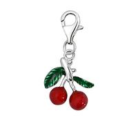 Quiges Charm Pendentif Breloque avec Fermoir Femme Plaqué Argent Émail Rouge et Vert 3D Cerise