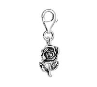 Quiges Charm Pendentif Breloque avec Fermoir Femme Plaqué Argent Fleur de Rose 3D avec Tige