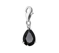 Quiges Charm Pendentif Breloque avec Fermoir Femme Plaqué Argent Goutte de Zircone Poire Noir Cristal