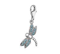 Quiges Charm Pendentif Breloque avec Fermoir Femme Plaqué Argent Libellule de Zircone Bleue