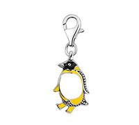 Quiges Charm Pendentif Breloque avec Fermoir Femme Plaqué Argent Pingouin en Émail Multicolore