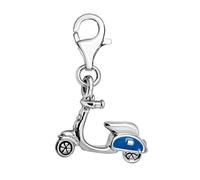 Quiges Charm Pendentif Breloque avec Fermoir Femme Plaqué Argent Scooter Vespa 3D en Émail Bleu
