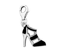 Quiges Charm Pendentif Breloque avec Fermoir Femme Plaqué Argent Talon de Sandale 3D en Émail Noir