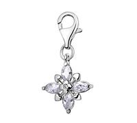 Quiges Charm Pendentif Breloque avec Fermoir Femme Plaqué Argent Zircone Blanche 3D Cristal Fleur Étoilée