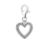 Quiges Charm Pendentif Breloque avec Fermoir Femme Plaqué Argent Zircone Blanche à Coeur Ouvert