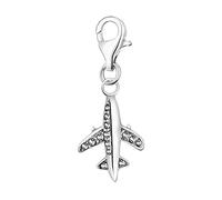 Quiges Charm Pendentif Perle avec Fermoir Femme Argent 925 Avion 3D avec Oxyde de Zirconium Blanche