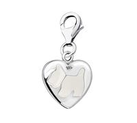Quiges Charm Pendentif Perle avec Fermoir Femme Argent 925 Chien sur Coeur en Émail Blanc 3D