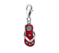 Quiges Charm Pendentif Perle avec Fermoir Femme Argent 925 Claquette avec Fleur avec Oxyde de Zirconium Bleu et Émail Rouge
