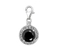 Quiges Charm Pendentif Perle avec Fermoir Femme Argent 925 Cristal de Oxyde de Zirconium Noir Rond