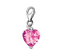 Quiges Charm Pendentif Perle avec Fermoir Femme Argent 925 Cristal Rose Coeur Oxyde de Zirconium