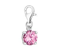 Quiges Charm Pendentif Perle avec Fermoir Femme Argent 925 Cristal Rose Rond Oxyde de Zirconium