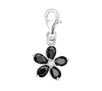 Quiges Charm Pendentif Perle avec Fermoir Femme Argent 925 Fleur de Oxyde de Zirconium Noire