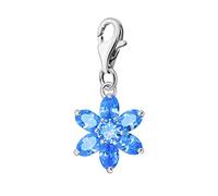 Quiges Charm Pendentif Perle avec Fermoir Femme Argent 925 Fleur de Zircone en Cristal Bleu Pierre de Naissance de Décembre