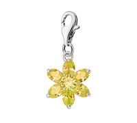 Quiges Charm Pendentif Perle avec Fermoir Femme Argent 925 Fleur de Zircone en Cristal Jaune Pierre de Naissance de Novembre