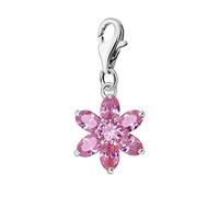 Quiges Charm Pendentif Perle avec Fermoir Femme Argent 925 Fleur de Zircone en Cristal Rose Pierre de Naissance d'Octobre