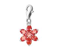 Quiges Charm Pendentif Perle avec Fermoir Femme Argent 925 Fleur de Zircone en Cristal Rouge Pierre de Naissance de Juillet