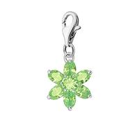 Quiges Charm Pendentif Perle avec Fermoir Femme Argent 925 Fleur de Zircone en Cristal Vert Pierre de Naissance d'Août