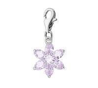 Quiges Charm Pendentif Perle avec Fermoir Femme Argent 925 Fleur de Zircone en Cristal Violette Pierre de Naissance de Juin