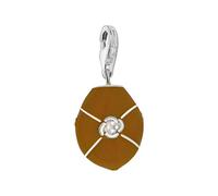 Quiges Charm Pendentif Perle avec Fermoir Femme Argent 925 Fleur du Centre en Émail Marron