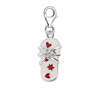 Quiges Charm Pendentif Perle avec Fermoir Femme Argent 925 Flip avec Oxyde de Zirconium Blanc et Émail Rouge Blanc