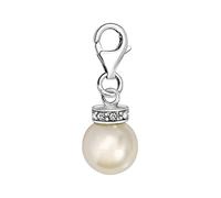 Quiges Charm Pendentif Perle avec Fermoir Femme Argent 925 Pendentif Perle Artificielle Blanche avec Couronne en Oxyde de Zirconium