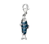 Quiges Charm Pendentif Perle avec Fermoir Femme Argent 925 Poisson Émaillé Bleu Océan 3D