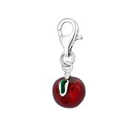Quiges Charm Pendentif Perle avec Fermoir Femme Argent 925 Pomme en Émail Rouge et Vert 3D