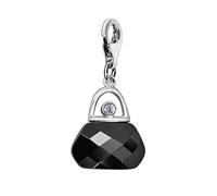 Quiges Charm Pendentif Perle avec Fermoir Femme Argent 925 Sac à Main Oxyde de Zirconium Noire 3D