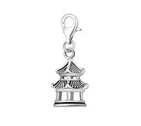 Quiges Charm Pendentif Perle avec Fermoir Femme Argent 925 Temple Japonais 3D