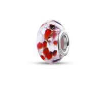 Quiges Drops Femme Perle de Verre de Murano Charm Argent avec Paillettes Rouge, Marron et Blanc