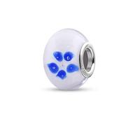 Quiges Drops Femme Perle de Verre de Murano Charm Blanc avec Fleur Bleu