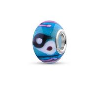 Quiges Drops Femme Perle de Verre de Murano Charm Bleu avec Yin-Yang et Lignes Rose