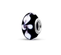Quiges Drops Femme Perle de Verre de Murano Charm Noir avec Lilies Blanc