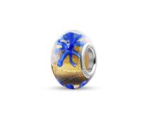 Quiges Drops Femme Perle de Verre de Murano Charm Or avec Etoiles Bleu
