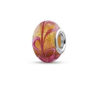 Quiges Drops Femme Perle de Verre de Murano Charm Or avec Motif de la Feuille Rose