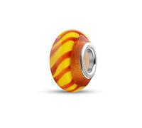 Quiges Drops Femme Perle de Verre de Murano Charm Orange avec Lignes Jaune et Orange