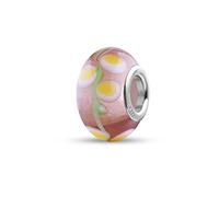 Quiges Drops Femme Perle de Verre de Murano Charm Rose avec Jaune et Fleur Blanc sur la Branche Vert