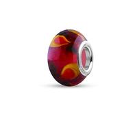 Quiges Drops Femme Perle de Verre de Murano Charm Rouge avec Flammes Jaune et Rouge
