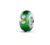 Quiges Drops Femme Perle de Verre de Murano Charm Vert avec Fleur Blanc