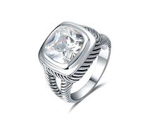 Quiges Femme Bague Solitaire Argent 925 avec Pierre de Zirconium Carrée Transparente Taille 56
