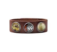 Quiges Femme Bracelet en Cuir Noyer Marron avec Boutons Pression Argent et Violet 18mm