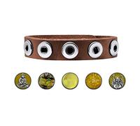 Quiges Femme Bracelets en Cuir Brun Noyer avec 12mm Boutons Pression Style Jaune