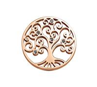 Quiges Or Rose Acier Inoxydable Grand 33mm Coin Pièce de Monnaie Arbre de Vie avec Zircone pour Collier Pendentif Interchangeable