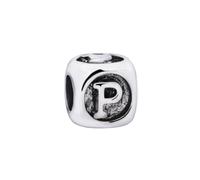 Quiges Pendentif en argent sterling 925 3D en forme de lettre P, sans nickel, 9 mm x 8 mm, noir et argent, pour bracelets et colliers
