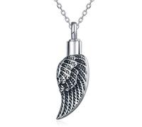 Quiges Pendentif Unisex Memorial Urne pour Les Cendres Aile d'ange en Acier Inoxydable avec Collier de Chaîne Réglable de 46 à 52 cm