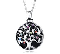 Quiges Pendentif Unisex Memorial Urne pour les Cendres Arbre de Vie en Acier Inoxydable avec Collier de Chaîne Réglable de 46 à 52 cm