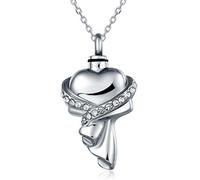 Quiges Pendentif Unisex Memorial Urne pour Les Cendres Coeur avec Robe en Acier Inoxydable avec Collier de Chaîne Réglable de 46 à 52 cm
