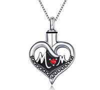Quiges Pendentif Unisex Memorial Urne pour les Cendres Coeur de la Mère en Acier Inoxydable avec Collier de Chaîne Réglable de 46 à 52 cm