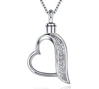 Quiges Pendentif Unisex Memorial Urne pour les Cendres Coeur Ouvert en Acier Inoxydable avec Collier de Chaîne Réglable de 46 à 52 cm