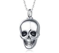 Quiges Pendentif Unisex Memorial Urne pour les Cendres Crâne en Acier Inoxydable avec Collier de Chaîne Réglable de 46 à 52 cm
